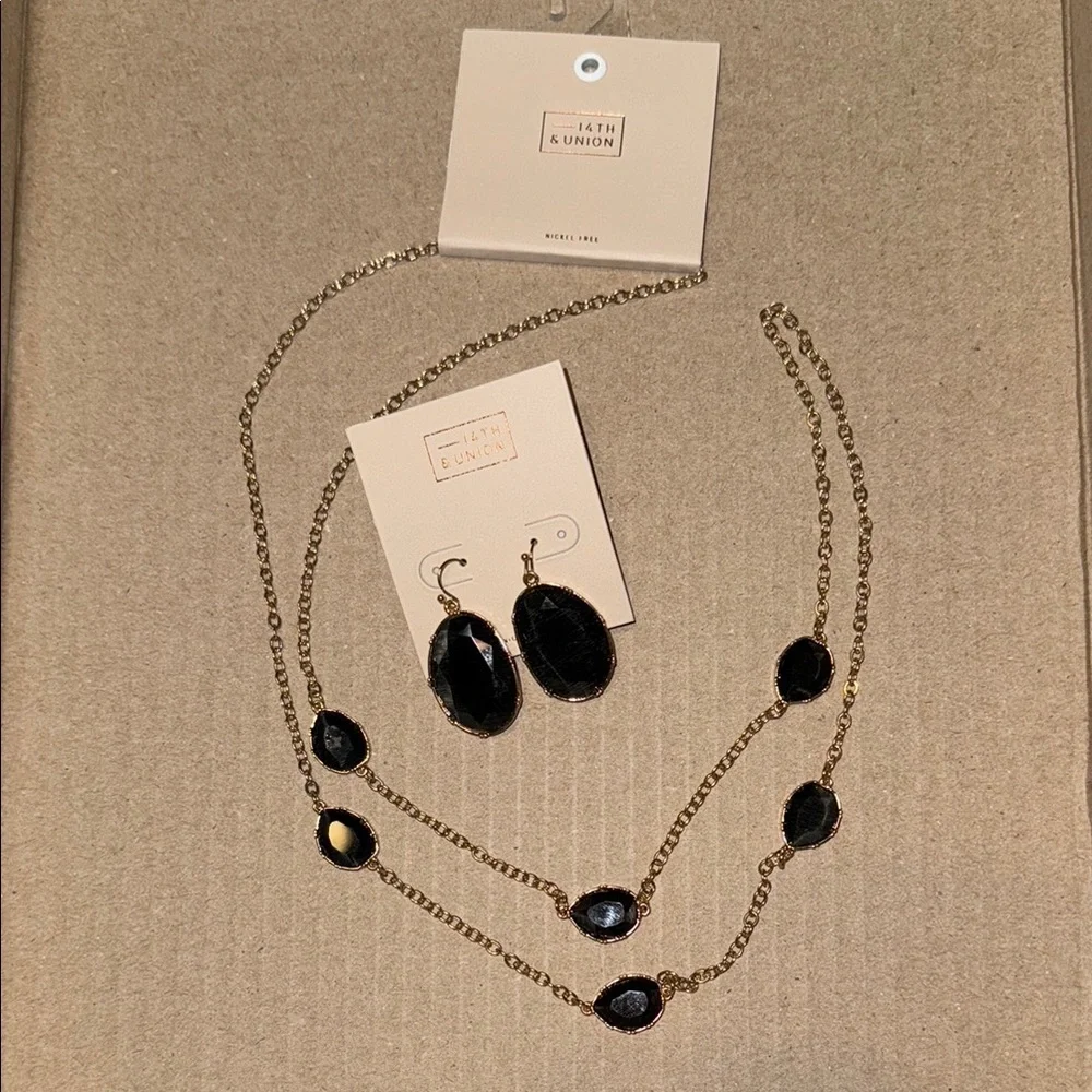 14th & Union Gold and Black Necklace and earring set